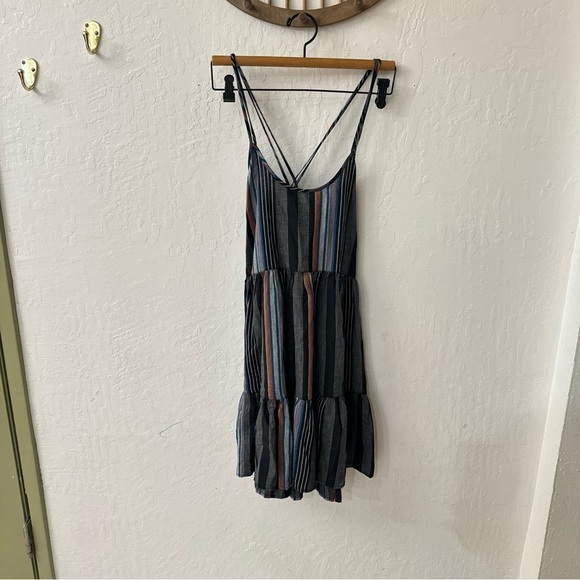 Outerknown Cielo Black Gray Blue Stripe Organic Cotton Babydoll Dress XS - Picture 8 of 8